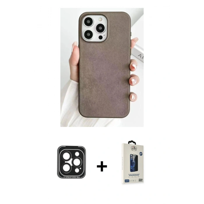 MARSİLYAN™- iPhone 15 Pro Max Kılıf Pusula Modern - Siyah Bilvis Hayalet Cam Ekran Koruyucu + PVD Metal Kamera Lens - SH