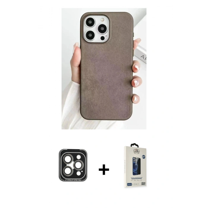 MARSİLYAN™- iPhone 15 Pro Max Kılıf Pusula Modern - Siyah Bilvis Hayalet Cam Ekran Koruyucu + PVD Metal Kamera Lens - GI
