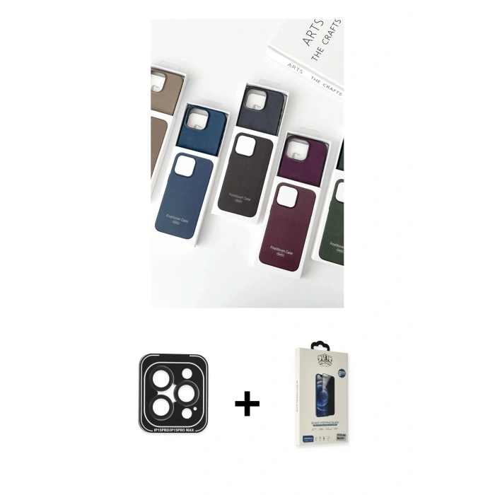 MARSİLYAN™- iPhone 15 Pro Max Kılıf Pusula Modern - Siyah Bilvis Hayalet Cam Ekran Koruyucu + PVD Metal Kamera Lens - SH