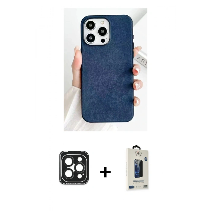 MARSİLYAN™- iPhone 15 Pro Max Kılıf Pusula Modern - Siyah Bilvis Hayalet Cam Ekran Koruyucu + PVD Metal Kamera Lens - SH