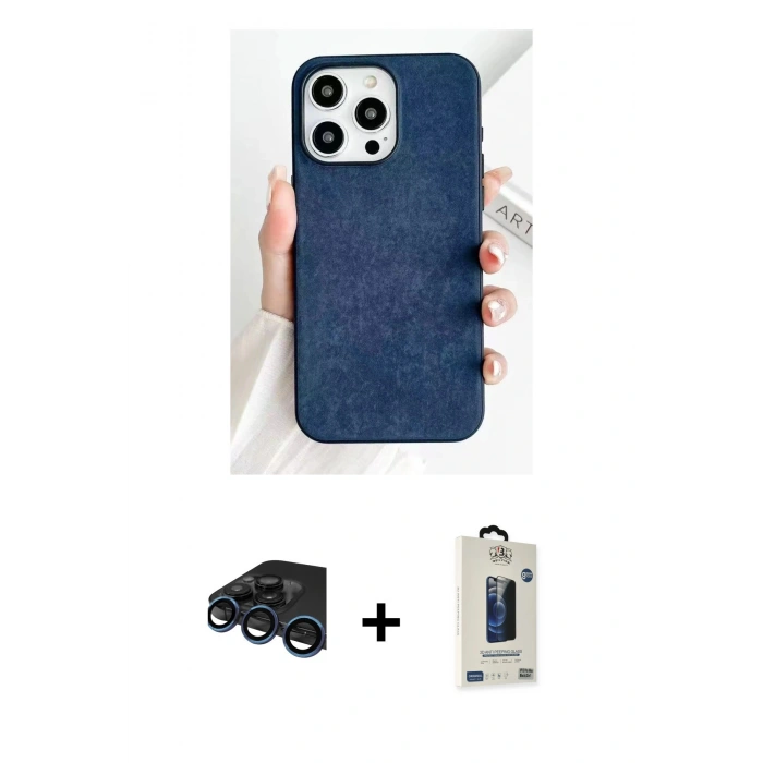MARSİLYAN™- iPhone 15 Pro Max Kılıf Pusula Modern - Siyah Bilvis Hayalet Cam Ekran Koruyucu + Raze Metal Kamera Lens - LT