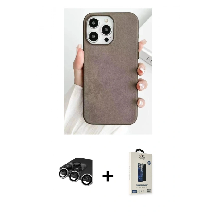MARSİLYAN™- iPhone 15 Pro Max Kılıf Pusula Modern - Siyah Bilvis Hayalet Cam Ekran Koruyucu + Raze Metal Kamera Lens - GS