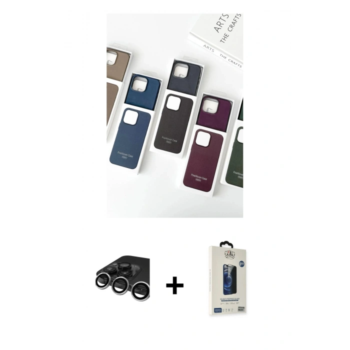MARSİLYAN™- iPhone 15 Pro Max Kılıf Pusula Modern - Siyah Bilvis Hayalet Cam Ekran Koruyucu + Raze Metal Kamera Lens - GS