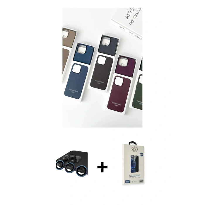 MARSİLYAN™- iPhone 15 Pro Max Kılıf Pusula Modern - Siyah Bilvis Hayalet Cam Ekran Koruyucu + Raze Metal Kamera Lens - LT