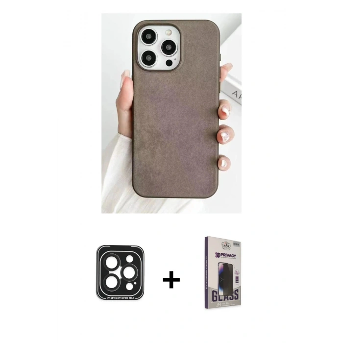 MARSİLYAN™- iPhone 15 Pro Max Kılıf Pusula Modern - Siyah Bilvis Hayalet Cam Ekran Koruyucu + PVD Metal Kamera Lens - SH