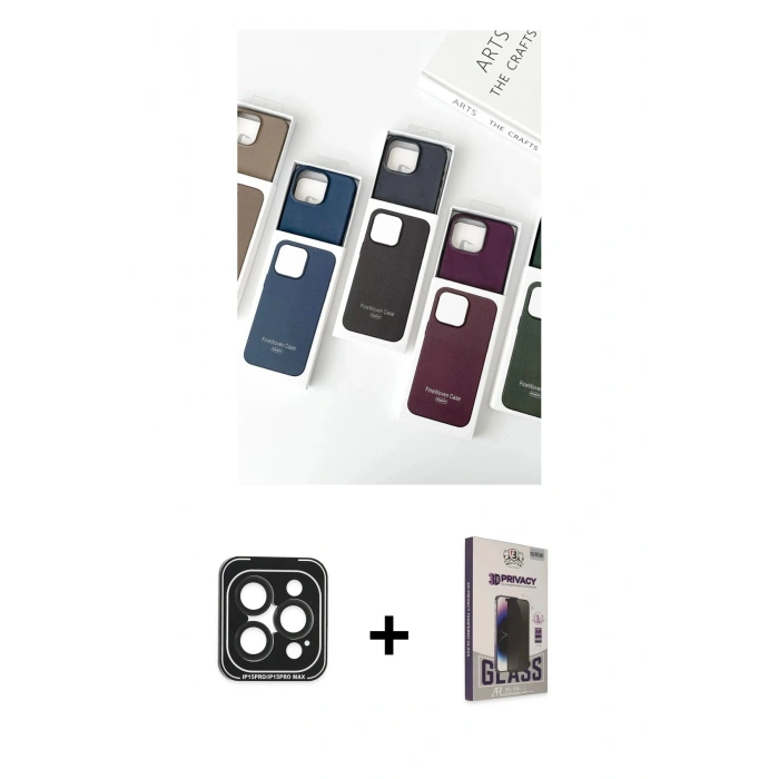 MARSİLYAN™- iPhone 15 Pro Max Kılıf Pusula Modern - Siyah Bilvis Hayalet Cam Ekran Koruyucu + PVD Metal Kamera Lens - SH