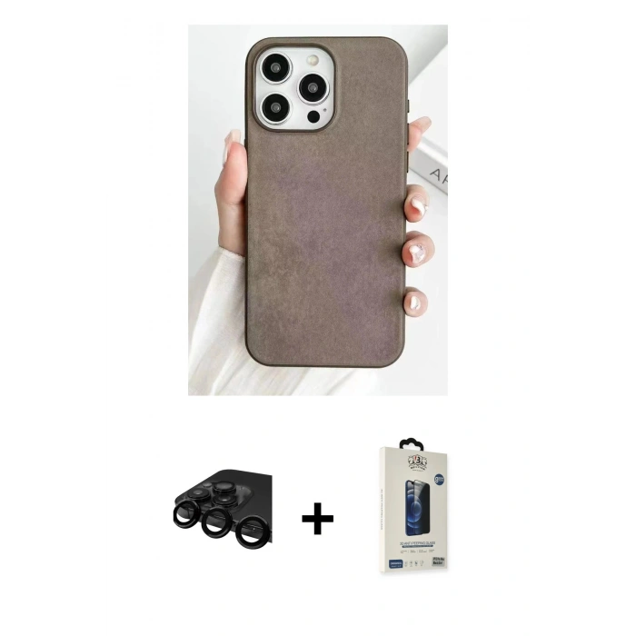 MARSİLYAN™- iPhone 15 Pro Max Kılıf Pusula Modern - Siyah Bilvis Hayalet Cam Ekran Koruyucu + Siyah Raze Metal Kamera Lens