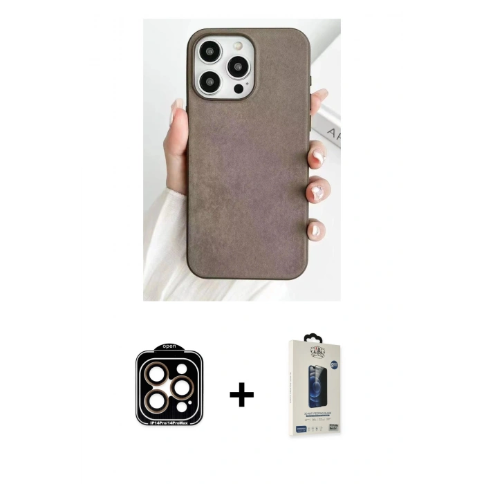 MARSİLYAN™- iPhone 15 Pro Max Kılıf Pusula Modern - Siyah Bilvis Hayalet Cam Ekran Koruyucu + Turuncu PVD Metal Kamera Lens