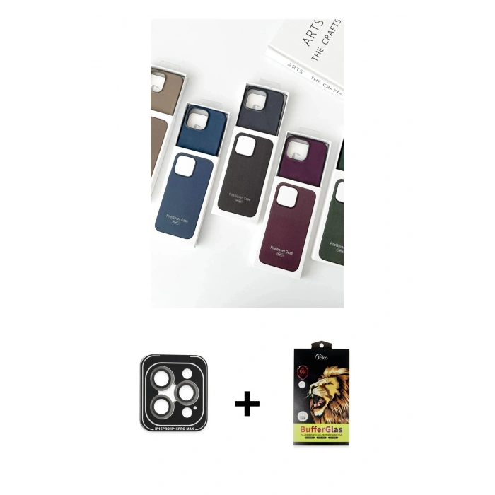 MARSİLYAN™- iPhone 15 Pro Max Kılıf Pusula Modern - Siyah Buffer Cam Ekran Koruyucu + PVD Metal Kamera Lens - GI