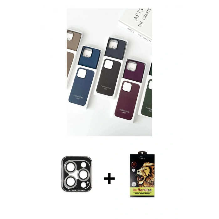MARSİLYAN™- iPhone 15 Pro Max Kılıf Pusula Modern - Siyah Buffer Cam Ekran Koruyucu + PVD Metal Kamera Lens - GS