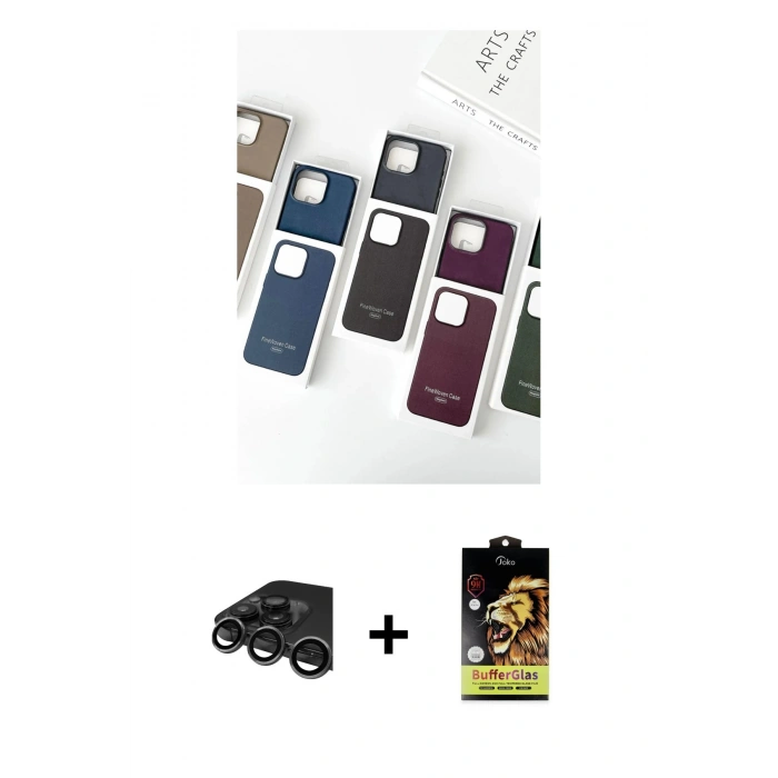 MARSİLYAN™- iPhone 15 Pro Max Kılıf Pusula Modern - Siyah Buffer Cam Ekran Koruyucu + Raze Metal Kamera Lens - TMGI