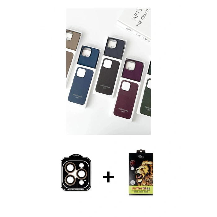 MARSİLYAN™- iPhone 15 Pro Max Kılıf Pusula Modern - Siyah Buffer Cam Ekran Koruyucu + Turuncu PVD Metal Kamera Lens
