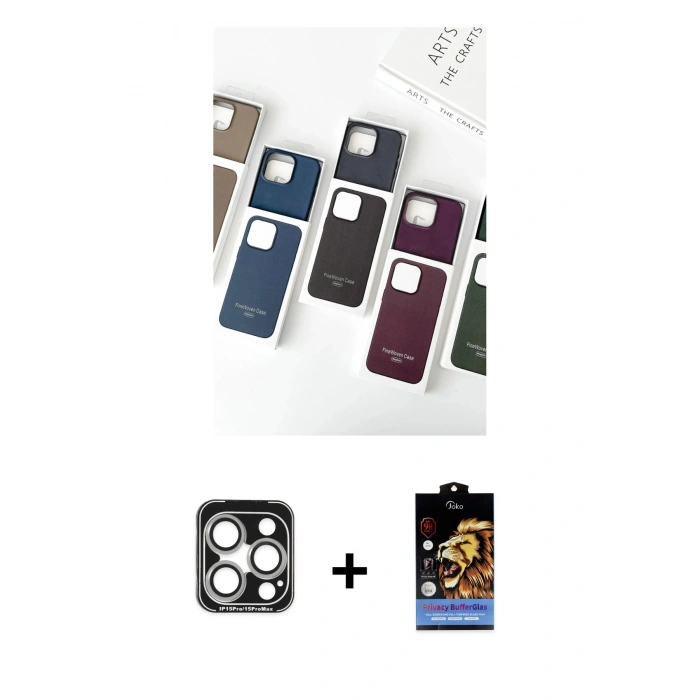 MARSİLYAN™- iPhone 15 Pro Max Kılıf Pusula Modern - Siyah Buffer Hayalet Cam Ekran Koruyucu + Gümüş PVD Metal Kamera Lens