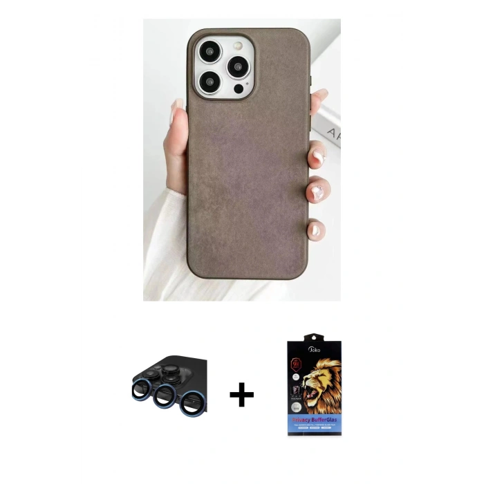 MARSİLYAN™- iPhone 15 Pro Max Kılıf Pusula Modern - Siyah Buffer Hayalet Cam Ekran Koruyucu + Raze Metal Kamera Lens - LT