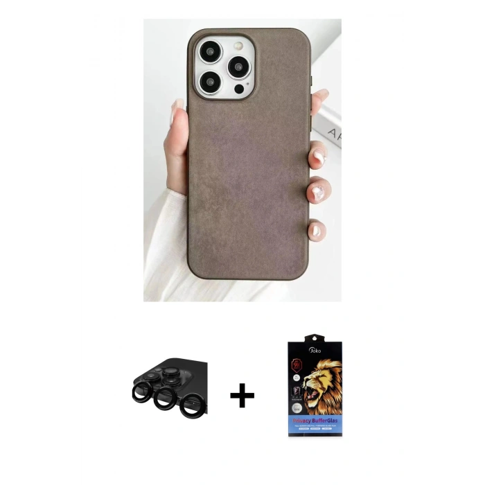 MARSİLYAN™- iPhone 15 Pro Max Kılıf Pusula Modern - Siyah Buffer Hayalet Cam Ekran Koruyucu + Raze Metal Kamera Lens - SH