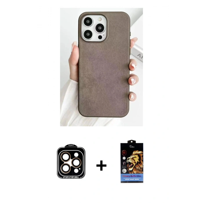 MARSİLYAN™- iPhone 15 Pro Max Kılıf Pusula Modern - Siyah Buffer Hayalet Cam Ekran Koruyucu + PVD Metal Kamera Lens - TU