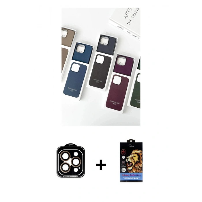 MARSİLYAN™- iPhone 15 Pro Max Kılıf Pusula Modern - Siyah Buffer Hayalet Cam Ekran Koruyucu + PVD Metal Kamera Lens - TU