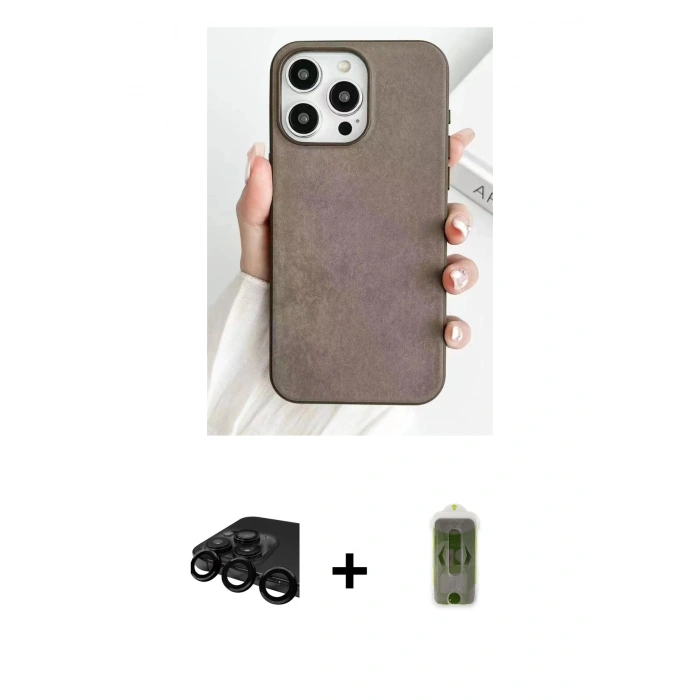 MARSİLYAN™- iPhone 15 Pro Max Kılıf Pusula Modern - Siyah Joko Magic 5D Hayalet Cam + Raze Metal Kamera Lens - SH