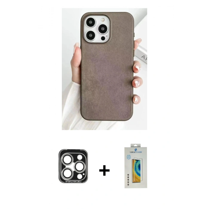 MARSİLYAN™- iPhone 15 Pro Max Kılıf Pusula Modern - Siyah Polymer Nano Ekran Koruyucu + PVD Metal Kamera Lens - GS