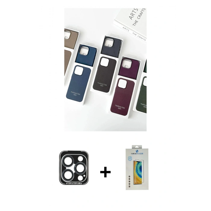 MARSİLYAN™- iPhone 15 Pro Max Kılıf Pusula Modern - Siyah Polymer Nano Ekran Koruyucu + PVD Metal Kamera Lens - LT