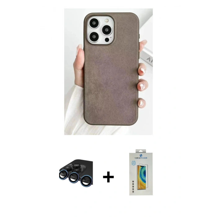 MARSİLYAN™- iPhone 15 Pro Max Kılıf Pusula Modern - Siyah Polymer Nano Ekran Koruyucu + Raze Metal Kamera Lens - LT