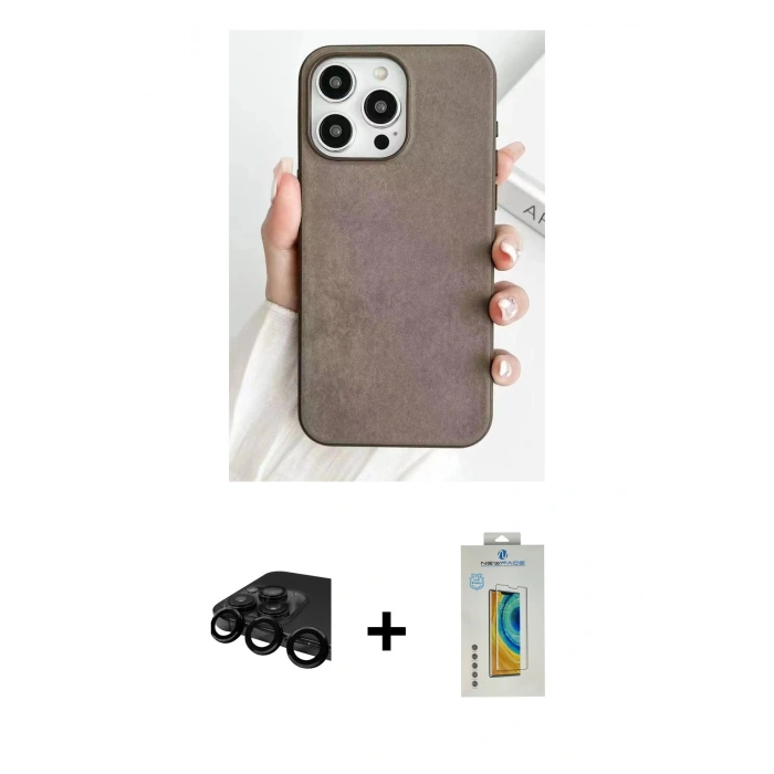 MARSİLYAN™- iPhone 15 Pro Max Kılıf Pusula Modern - Siyah Polymer Nano Ekran Koruyucu + Raze Metal Kamera Lens - SH