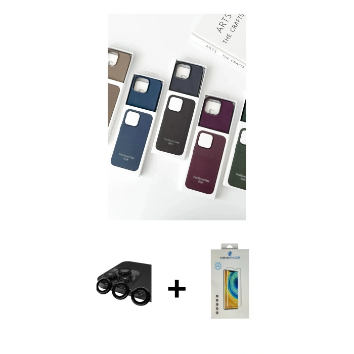 MARSİLYAN™- iPhone 15 Pro Max Kılıf Pusula Modern - Siyah Polymer Nano Ekran Koruyucu + Raze Metal Kamera Lens - SH