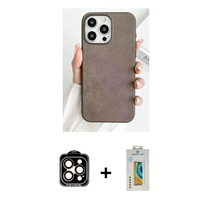 MARSİLYAN™- iPhone 15 Pro Max Kılıf Pusula Modern - Siyah Polymer Nano Ekran Koruyucu + PVD Metal Kamera Lens - TU