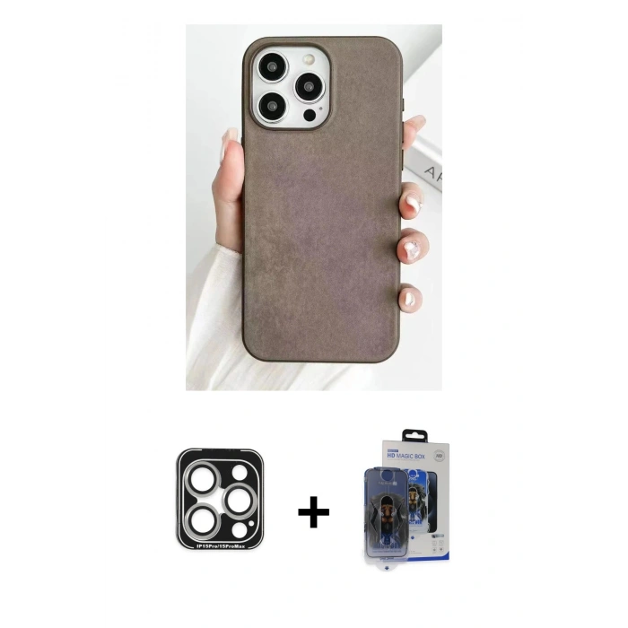 MARSİLYAN™- iPhone 15 Pro Max Kılıf Pusula Modern - Siyah Vanessa Magic Cam + Gümüş PVD Metal Kamera Lens