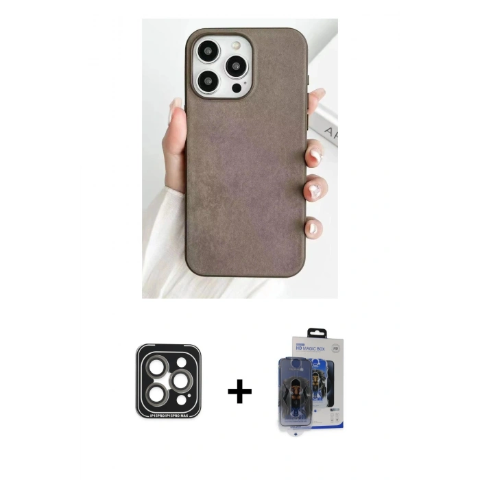 MARSİLYAN™- iPhone 15 Pro Max Kılıf Pusula Modern - Siyah Vanessa Magic Cam + PVD Metal Kamera Lens - GI