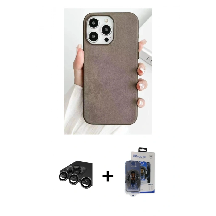 MARSİLYAN™- iPhone 15 Pro Max Kılıf Pusula Modern - Siyah Vanessa Magic Cam + Raze Metal Kamera Lens - TMGI