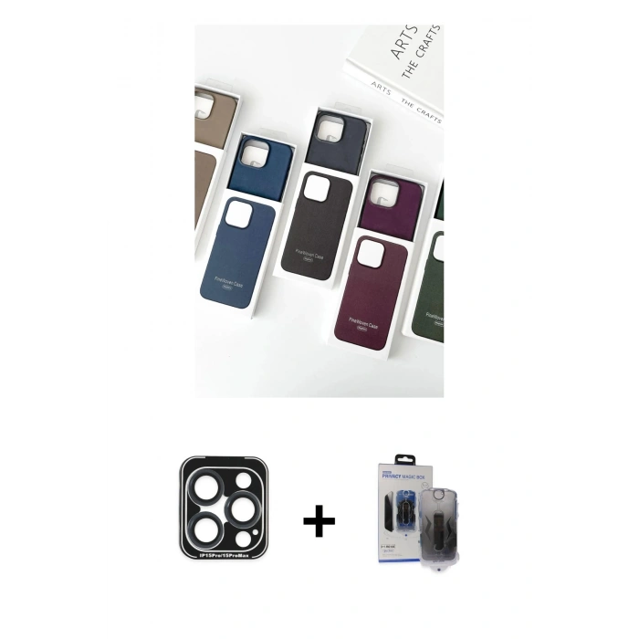 MARSİLYAN™- iPhone 15 Pro Max Kılıf Pusula Modern - Siyah Vanessa Magic Hayalet Cam + PVD Metal Kamera Lens - LT