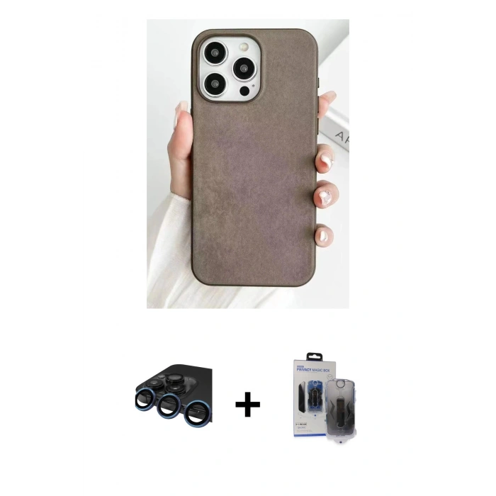 MARSİLYAN™- iPhone 15 Pro Max Kılıf Pusula Modern - Siyah Vanessa Magic Hayalet Cam + Raze Metal Kamera Lens - LT