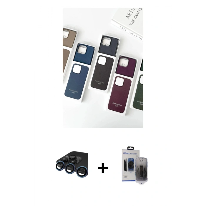 MARSİLYAN™- iPhone 15 Pro Max Kılıf Pusula Modern - Siyah Vanessa Magic Hayalet Cam + Raze Metal Kamera Lens - LT