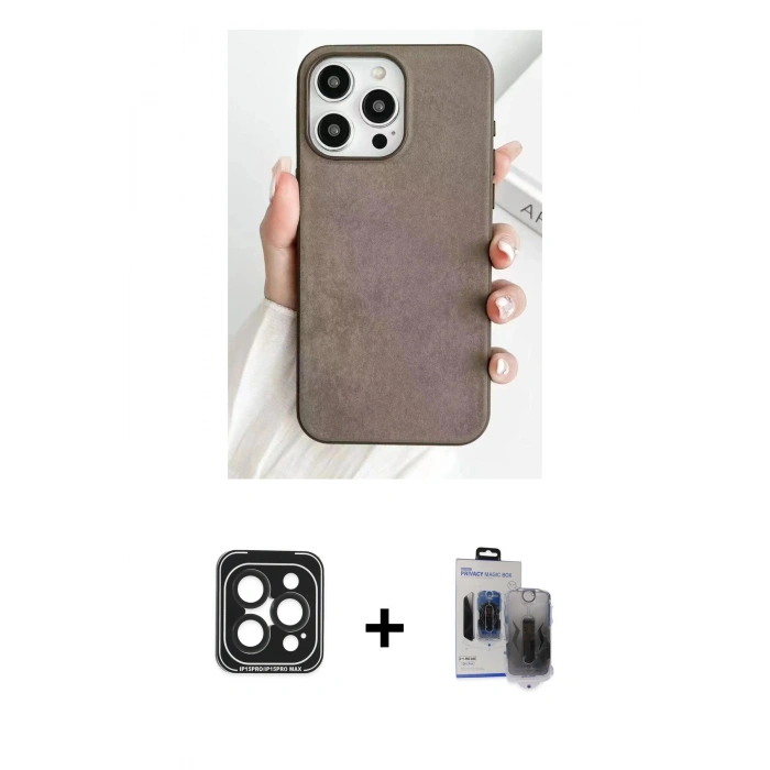MARSİLYAN™- iPhone 15 Pro Max Kılıf Pusula Modern - Siyah Vanessa Magic Hayalet Cam + PVD Metal Kamera Lens - SH
