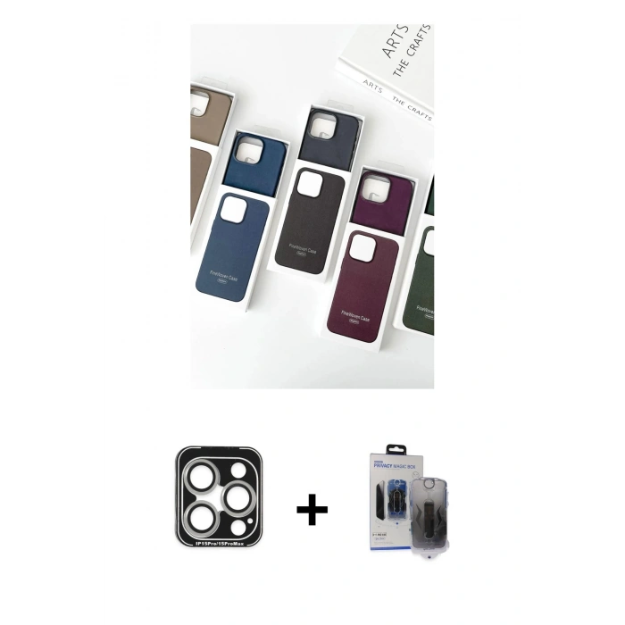 MARSİLYAN™- iPhone 15 Pro Max Kılıf Pusula Modern - Siyah Vanessa Magic Hayalet Cam + PVD Metal Kamera Lens - GS