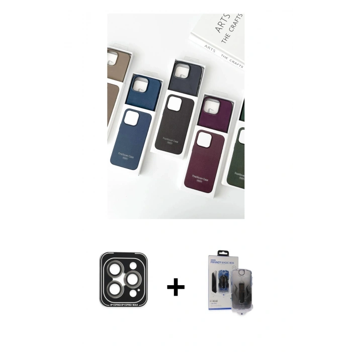 MARSİLYAN™- iPhone 15 Pro Max Kılıf Pusula Modern - Siyah Vanessa Magic Hayalet Cam + PVD Metal Kamera Lens - GI