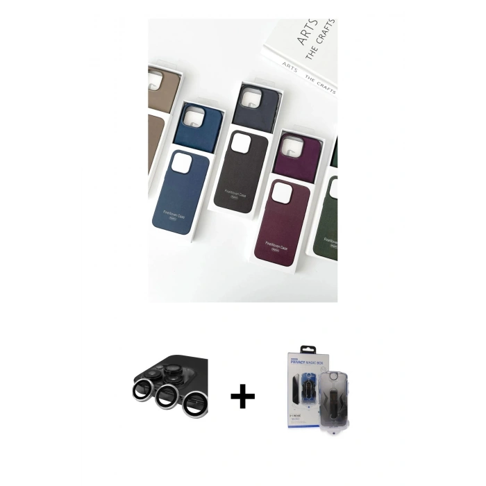 MARSİLYAN™- iPhone 15 Pro Max Kılıf Pusula Modern - Siyah Vanessa Magic Hayalet Cam + Raze Metal Kamera Lens - GS
