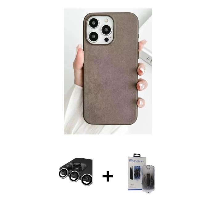 MARSİLYAN™- iPhone 15 Pro Max Kılıf Pusula Modern - Siyah Vanessa Magic Hayalet Cam + Raze Metal Kamera Lens - GS