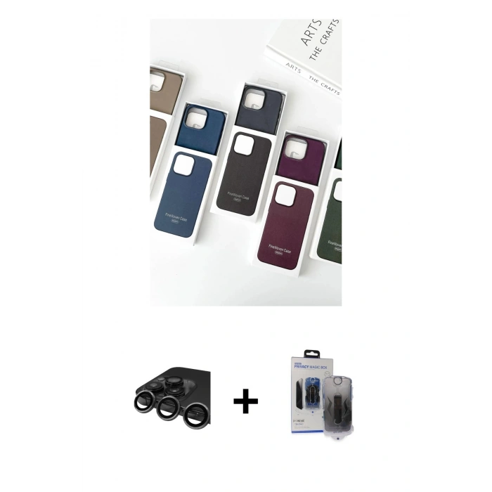 MARSİLYAN™- iPhone 15 Pro Max Kılıf Pusula Modern - Siyah Vanessa Magic Hayalet Cam + Titanyum Gri Raze Metal Kamera Lens