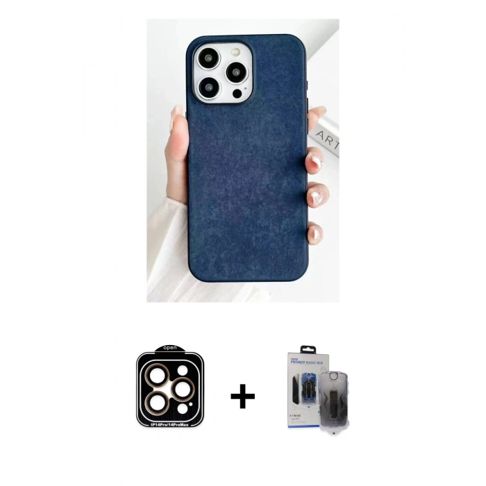 MARSİLYAN™- iPhone 15 Pro Max Kılıf Pusula Modern - Siyah Vanessa Magic Hayalet Cam + PVD Metal Kamera Lens - TU