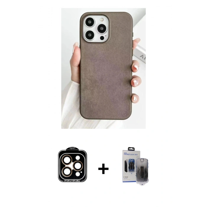 MARSİLYAN™- iPhone 15 Pro Max Kılıf Pusula Modern - Siyah Vanessa Magic Hayalet Cam + PVD Metal Kamera Lens - TU