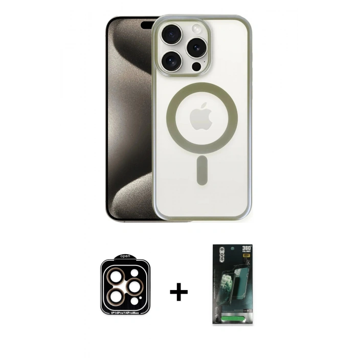 MARSİLYAN™- iPhone 15 Pro Max Kılıf Siluet Çizgi Serisi - Siyah 360 Mat Full Body Arka Koruyucu + PVD Metal Kamera Lens - TU