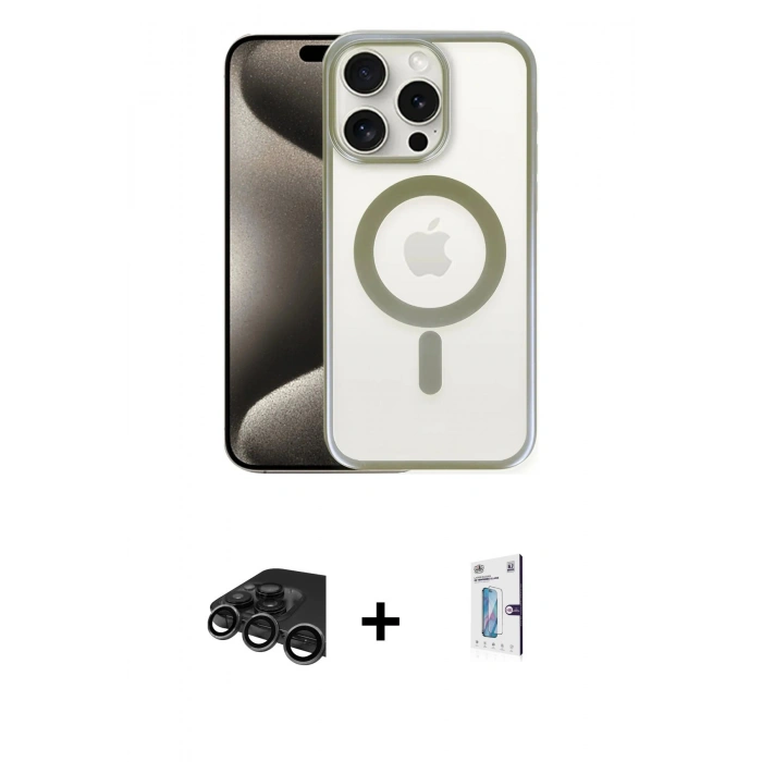 MARSİLYAN™- iPhone 15 Pro Max Kılıf Siluet Çizgi Serisi - Siyah Bilvis 0.18mm Plus Cam Ekran Koruyucu + Raze Metal Kamera Lens - TMGI