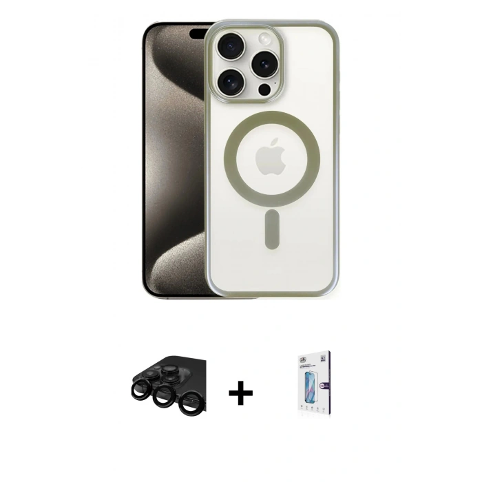 MARSİLYAN™- iPhone 15 Pro Max Kılıf Siluet Çizgi Serisi - Siyah Bilvis 0.18mm Plus Cam Ekran Koruyucu + Raze Metal Kamera Lens - SH