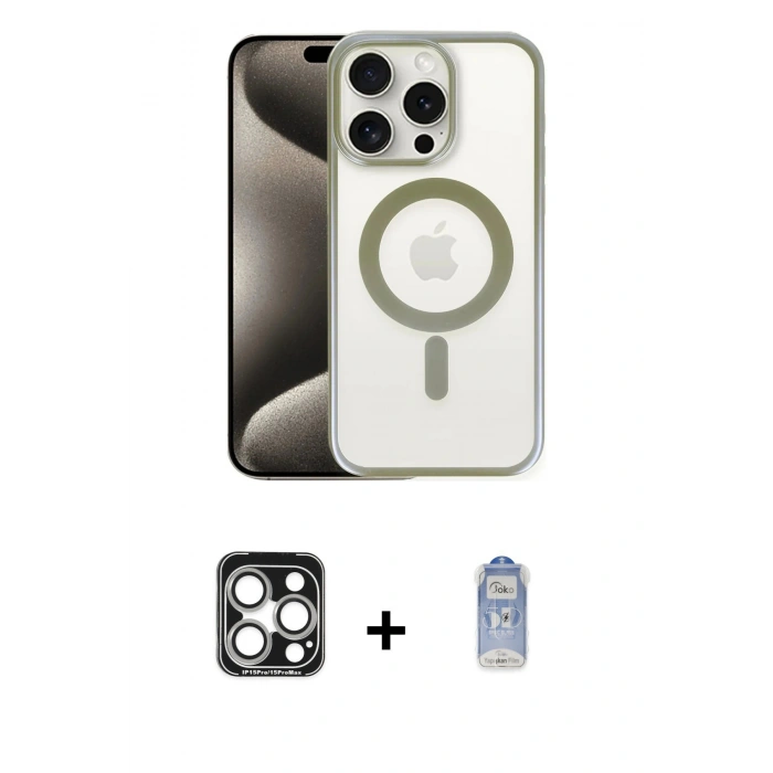 MARSİLYAN™- iPhone 15 Pro Max Kılıf Siluet Çizgi Serisi - Siyah Joko Magic 5D Cam + PVD Metal Kamera Lens - GS