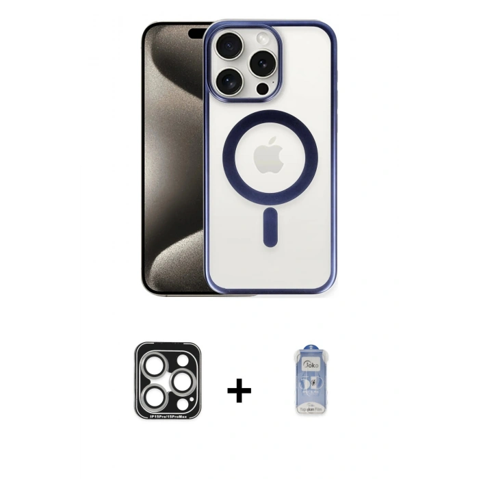 MARSİLYAN™- iPhone 15 Pro Max Kılıf Siluet Çizgi Serisi - Siyah Joko Magic 5D Cam + PVD Metal Kamera Lens - GS