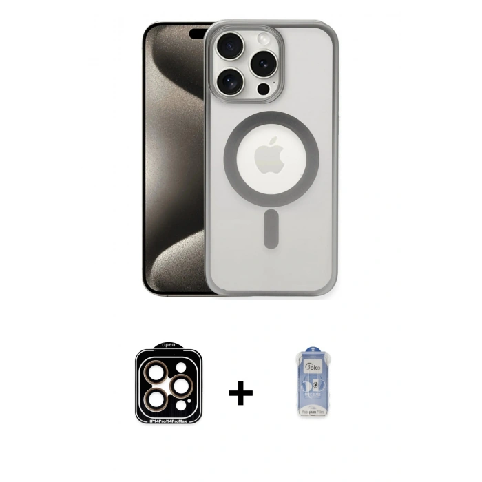 MARSİLYAN™- iPhone 15 Pro Max Kılıf Siluet Çizgi Serisi - Siyah Joko Magic 5D Cam + PVD Metal Kamera Lens - TU