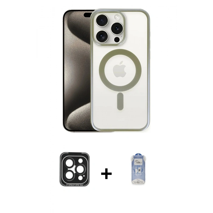MARSİLYAN™- iPhone 15 Pro Max Kılıf Siluet Çizgi Serisi - Siyah Joko Magic 5D Cam + PVD Metal Kamera Lens - SH