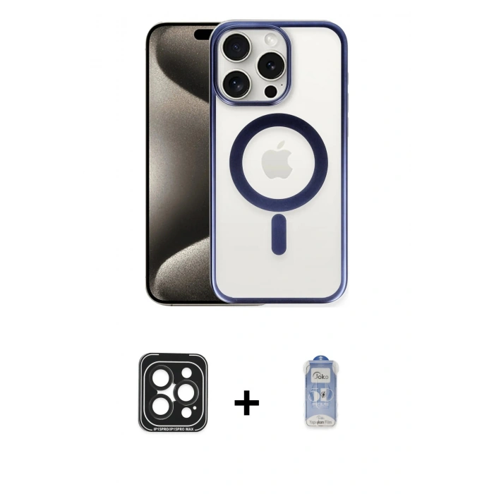 MARSİLYAN™- iPhone 15 Pro Max Kılıf Siluet Çizgi Serisi - Siyah Joko Magic 5D Cam + PVD Metal Kamera Lens - SH
